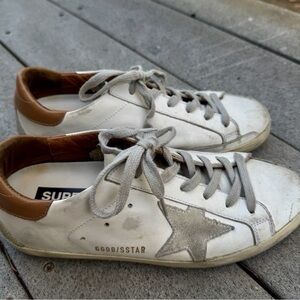 Golden Goose SuperStar Leather Sneakers Low Top White Gray Brown EU 37 USA 7